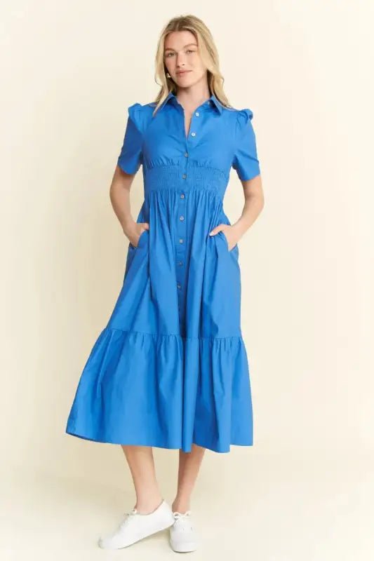 Jade By Jane Short Sleeve Button Down Midi Dress - Dresses