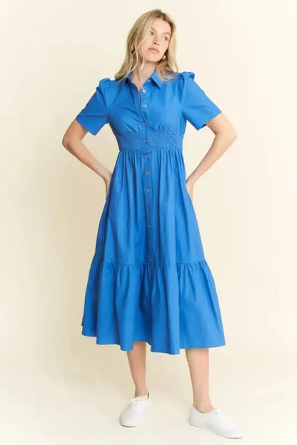 Jade By Jane Short Sleeve Button Down Midi Dress - Dresses