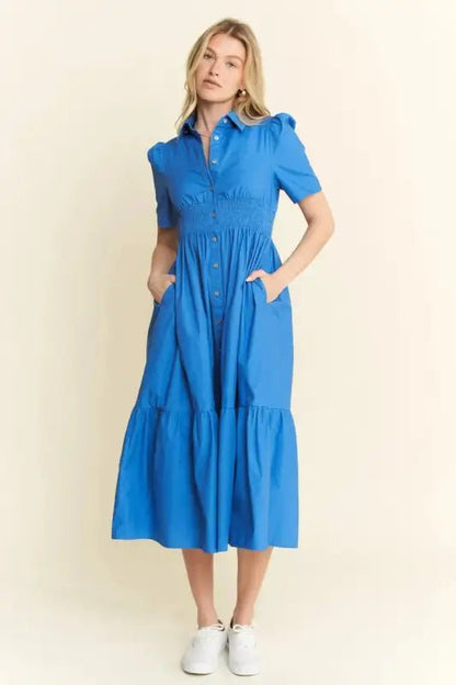 Jade By Jane Short Sleeve Button Down Midi Dress - Dresses