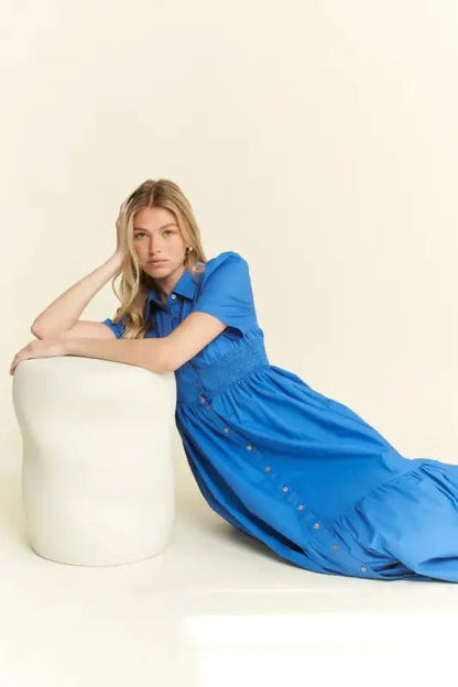 Jade By Jane Short Sleeve Button Down Midi Dress - Dresses