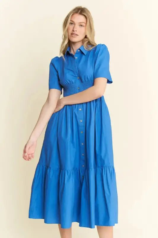 Jade By Jane Short Sleeve Button Down Midi Dress - Dresses