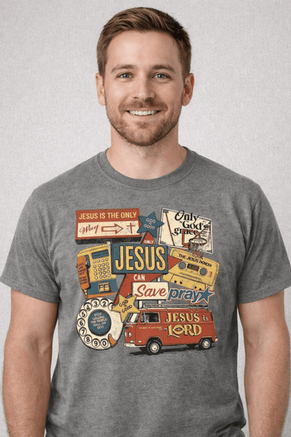 Jesus Can Save Collage Graphic Heavy Cotton Tee | Unisex T-Shirts | 3