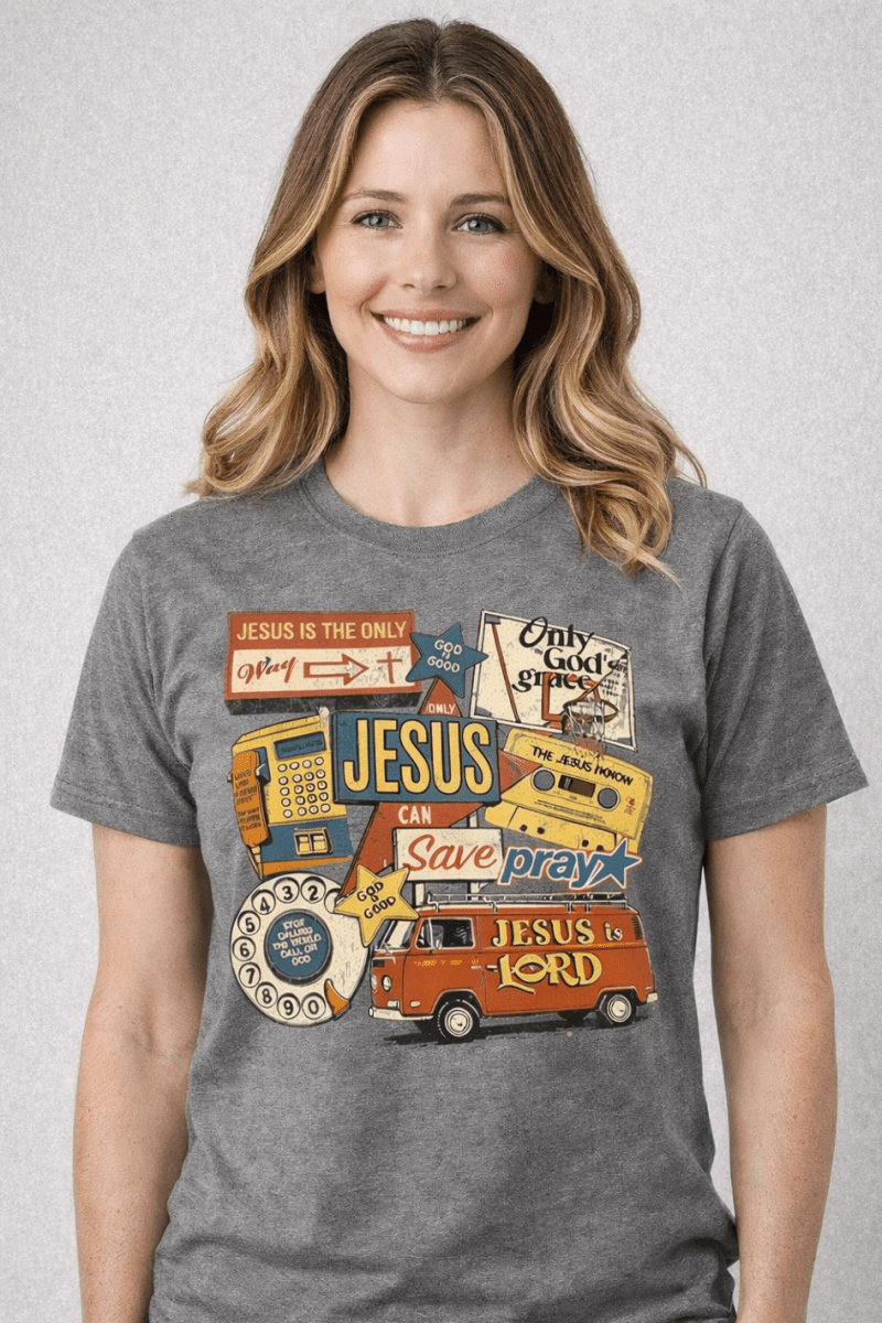 Jesus Can Save Collage Graphic Heavy Cotton Tee | Unisex T-Shirts | 1