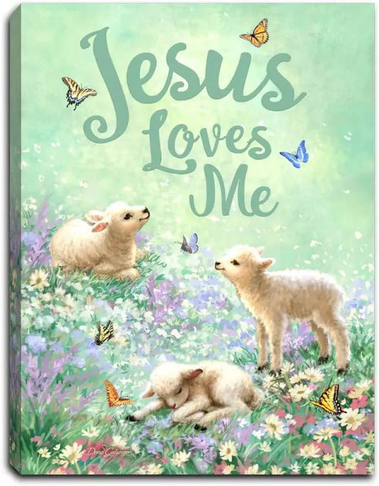 Jesus Loves Me Light-Up Tabletop Canvas - Shelf & Wall Art jesus loves lamb artwork