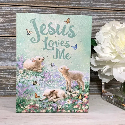 Jesus Loves Me Light-Up Tabletop Canvas - Shelf & Wall Art jesus loves lamb artwork