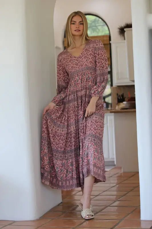 Kenya V-Neck Long Sleeve Maxi Dress - Dresses floral print maxi dress