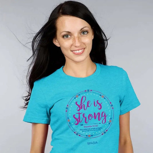 Kerusso Womens T-Shirt She Is Strong - Medium / Black - Women’s T-Shirts