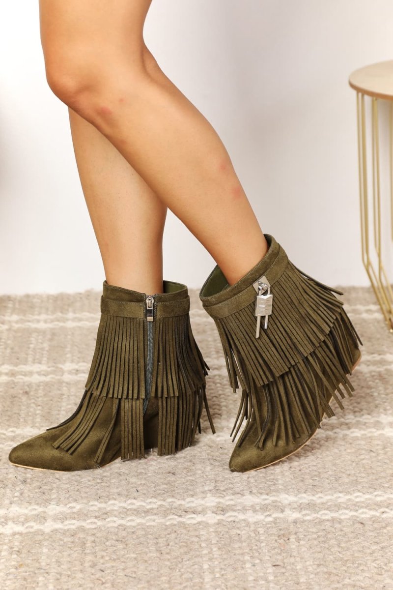 Legend Women's Tassel Wedge Heel Ankle Booties | Boots | 1