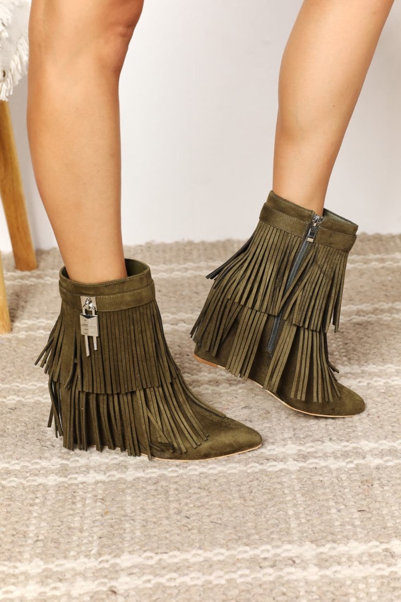 Legend Women's Tassel Wedge Heel Ankle Booties | Boots | 2