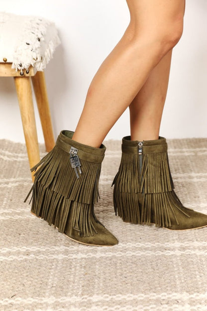 Legend Women's Tassel Wedge Heel Ankle Booties | Boots | 3