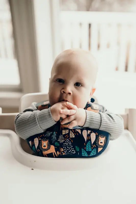 Lion Silicone Bib with Crumb Catcher by Three Little Tots - Baby Bibs