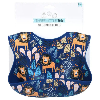Lion Silicone Bib with Crumb Catcher by Three Little Tots - Baby Bibs