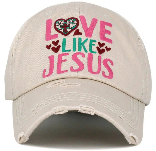 Love Like Jesus Washed Vintage Ballcap - Beige - Caps distressed beige baseball cap