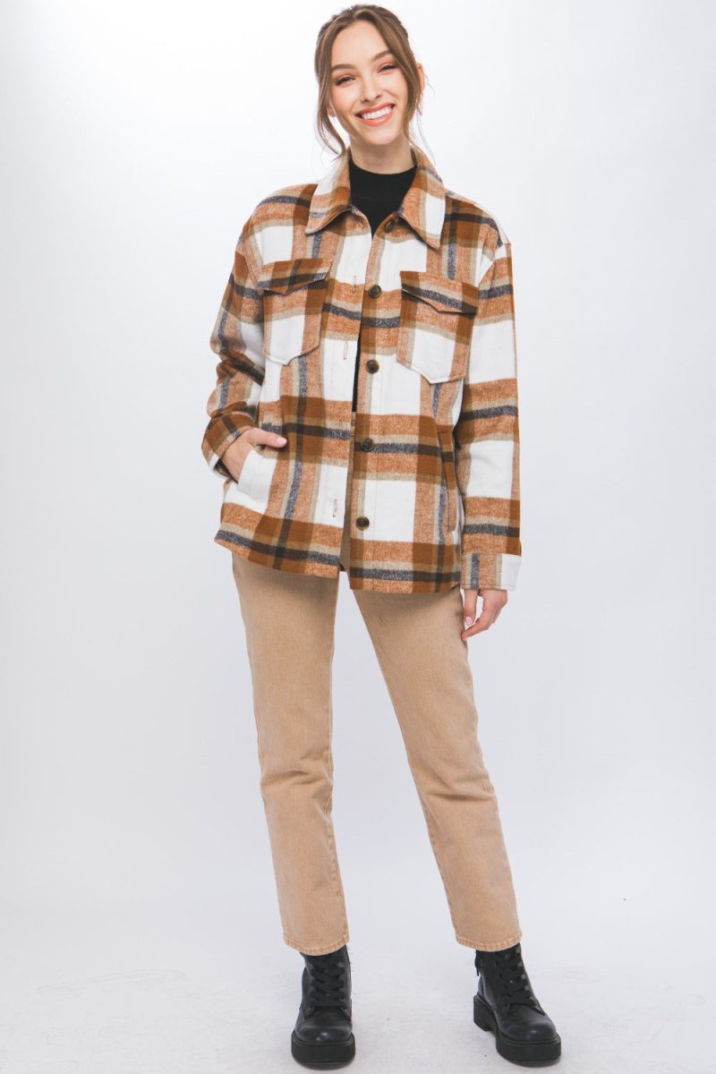 Love Tree Plaid Button Up Shacket | Shackets | 5