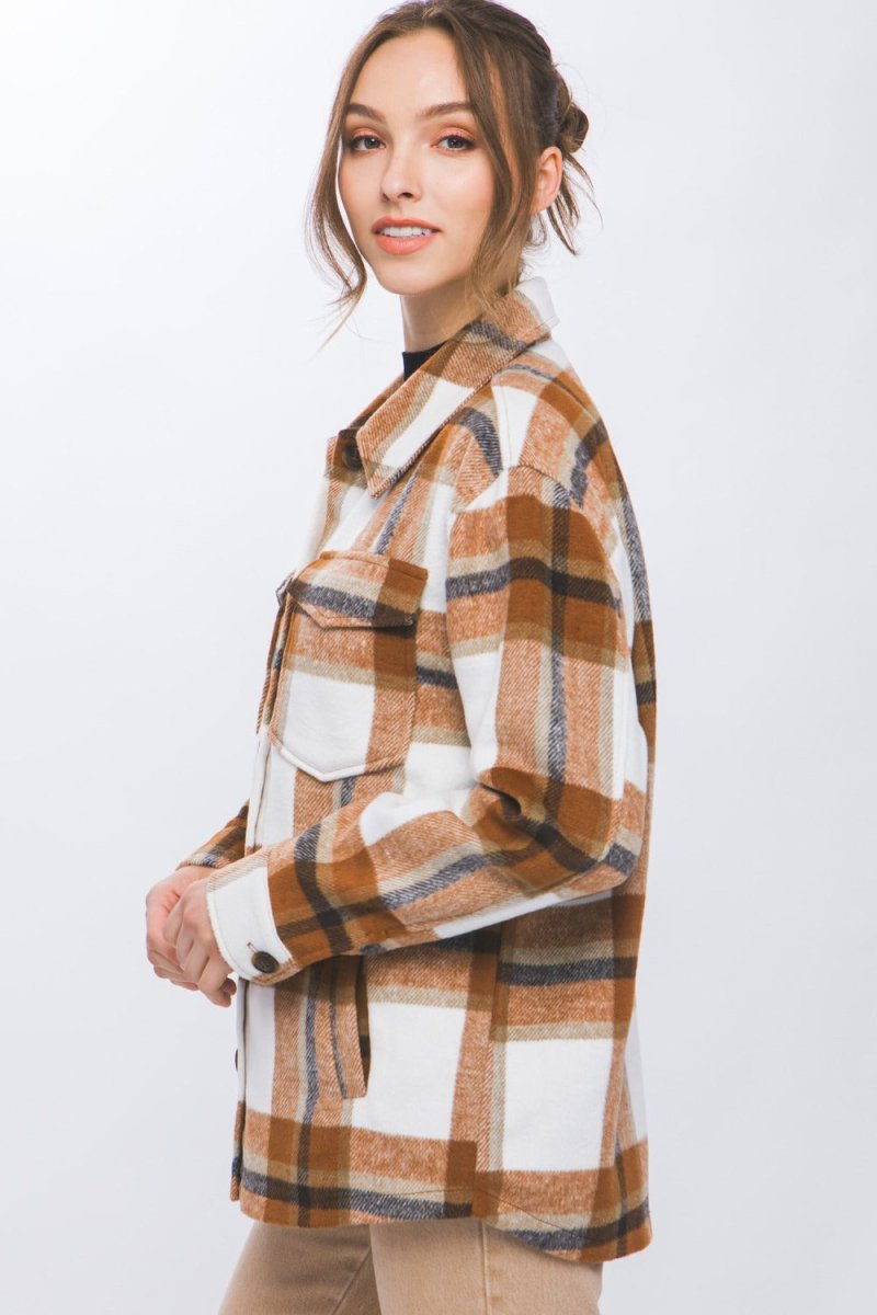 Love Tree Plaid Button Up Shacket | Shackets | 3