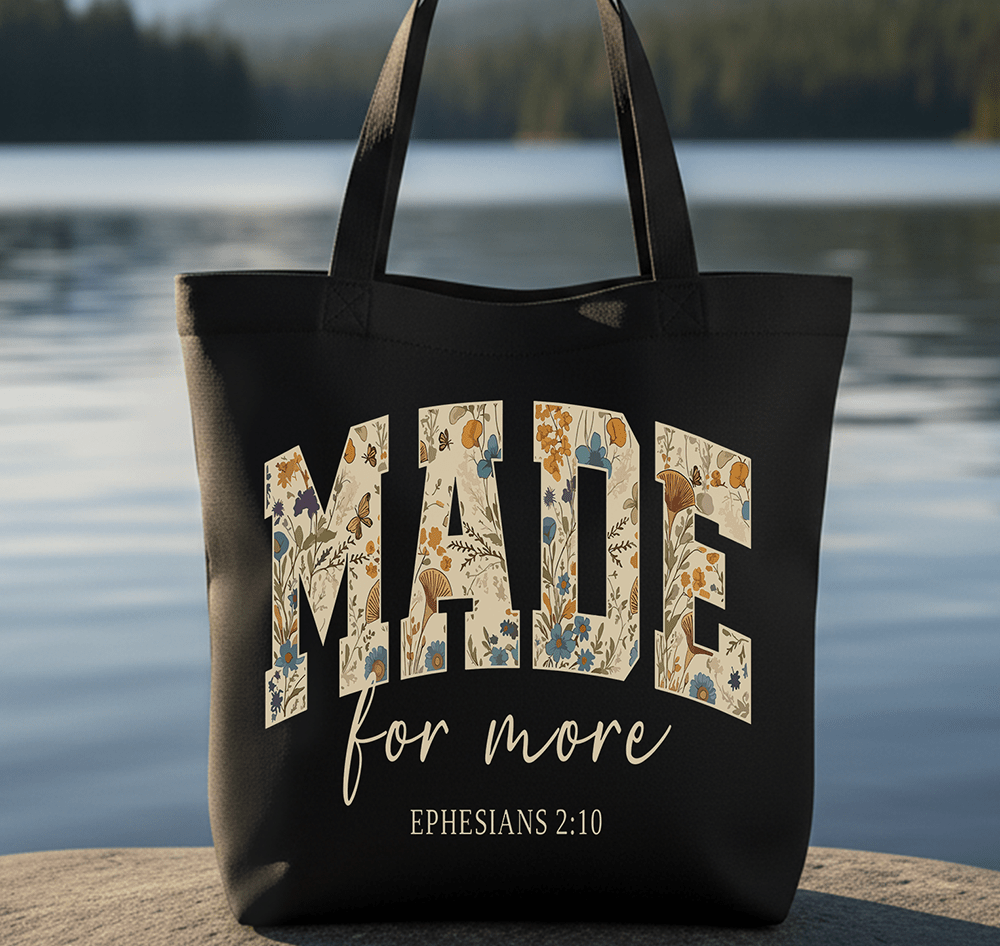 Made for More Ephesians 2:10 Christian Floral Canvas Tote Bag | Bags | 1