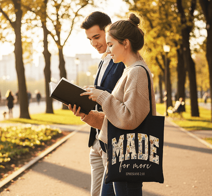 Made for More Ephesians 2:10 Christian Floral Canvas Tote Bag | Bags | 3