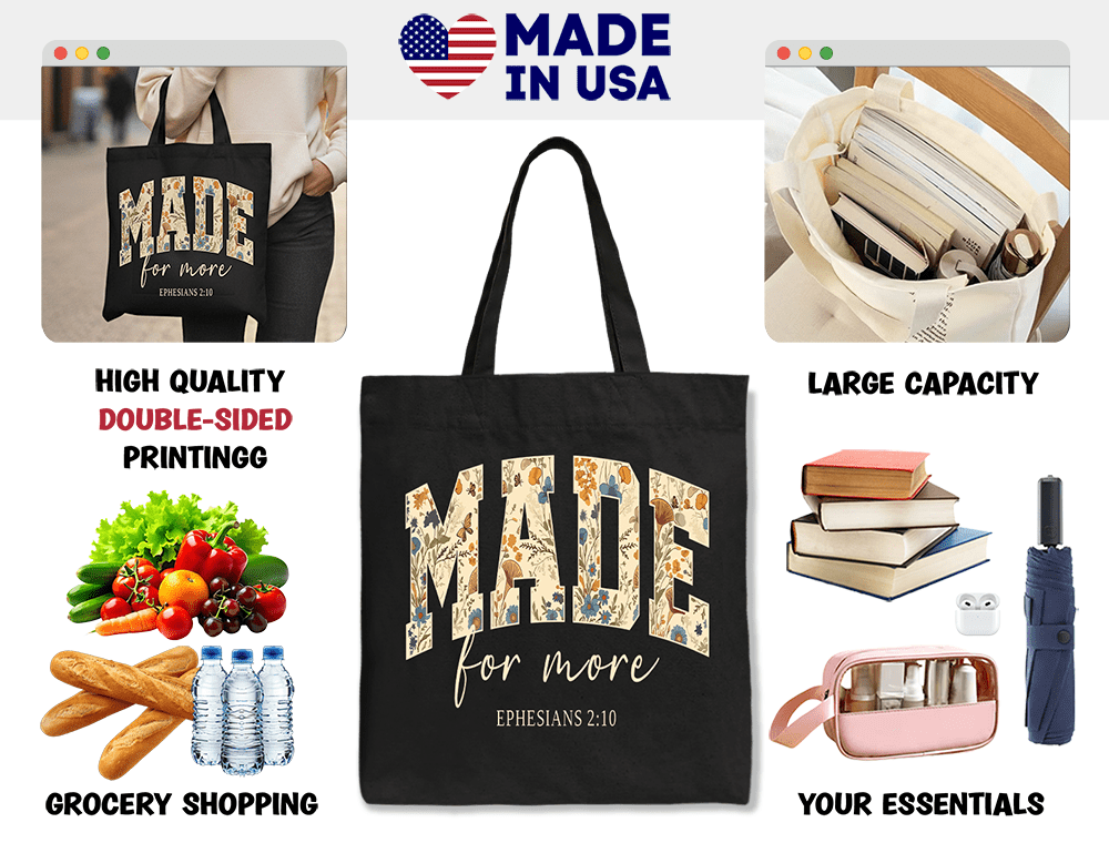 Made for More Ephesians 2:10 Christian Floral Canvas Tote Bag | Bags | 2