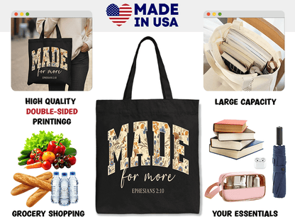 Made for More Ephesians 2:10 Christian Floral Canvas Tote Bag | Bags | 2