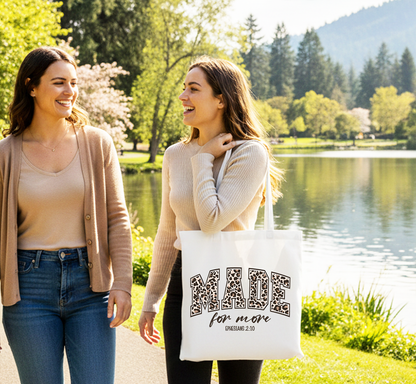 Made for More Ephesians 2:10 Leopard Print Christian Canvas Tote Bag | Bags | 6