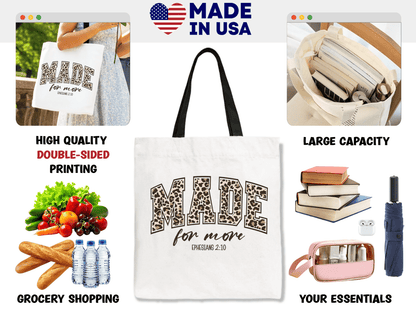 Made for More Ephesians 2:10 Leopard Print Christian Canvas Tote Bag | Bags | 3