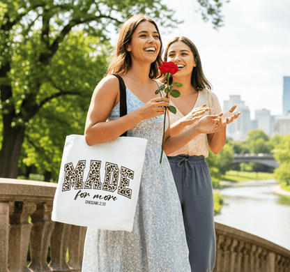 Made for More Ephesians 2:10 Leopard Print Christian Canvas Tote Bag | Bags | 5