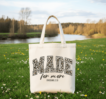 Made for More Ephesians 2:10 Leopard Print Christian Canvas Tote Bag | Bags | 4