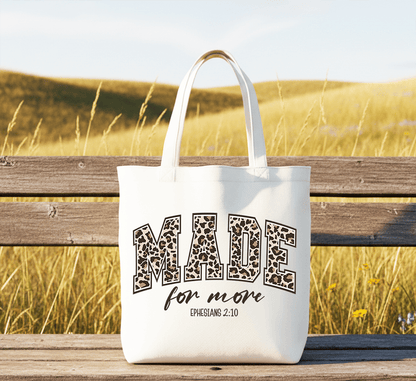 Made for More Ephesians 2:10 Leopard Print Christian Canvas Tote Bag | Bags | 2