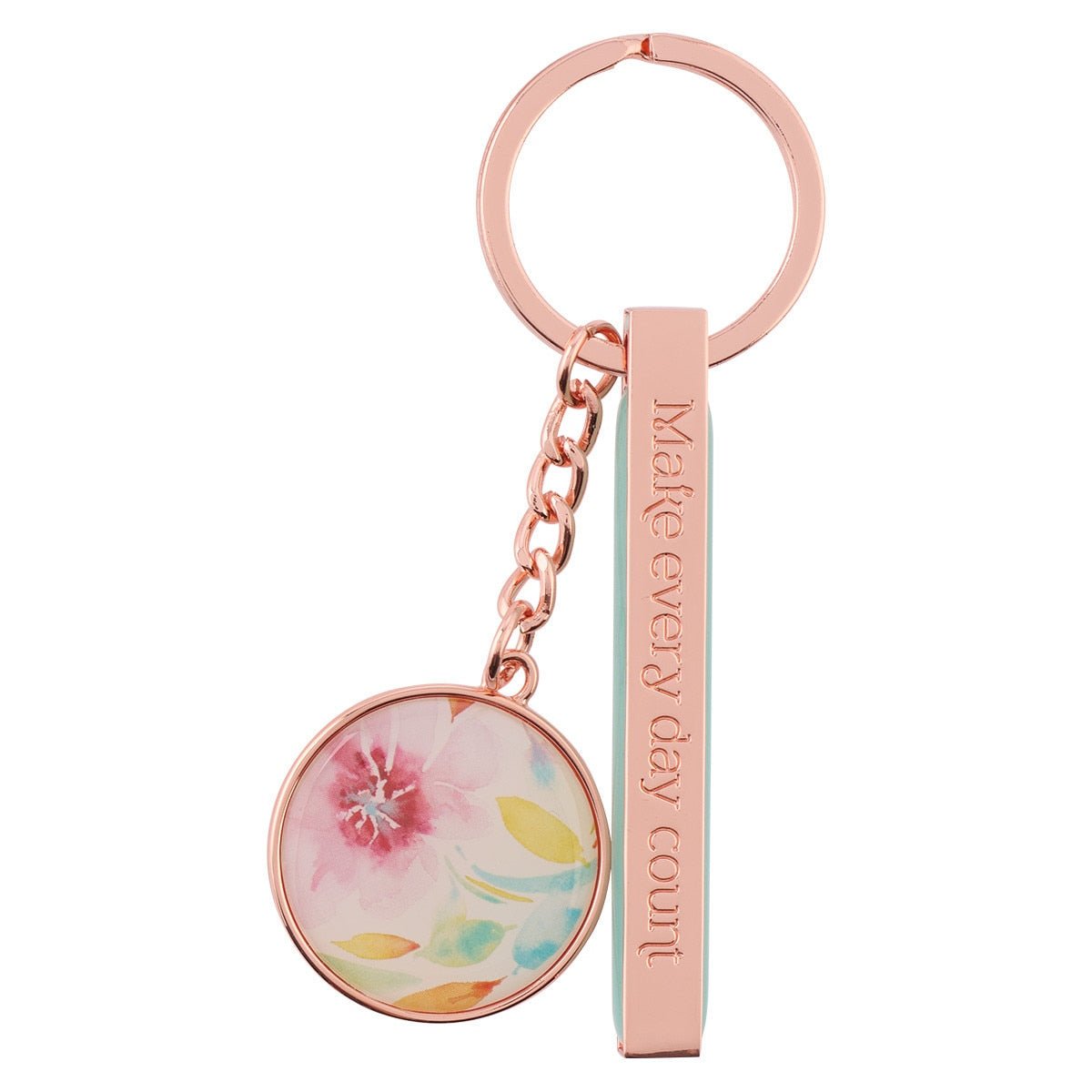 Make Every Day Count Pink Daisies Rose Gold Key Chain | Keychains | 2