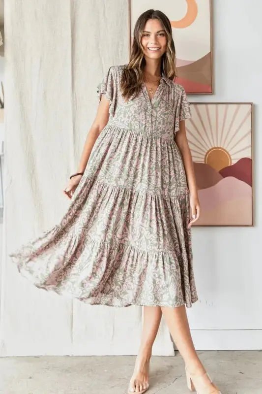 Mittoshop Abstract Print Ruffle Tier Midi Dress - Dresses