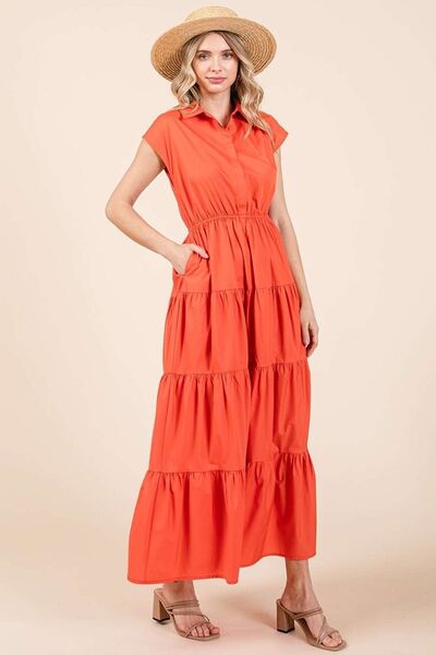 Mittoshop Button Up Collared Tiered Maxi Shirt Dress | Dresses | 3