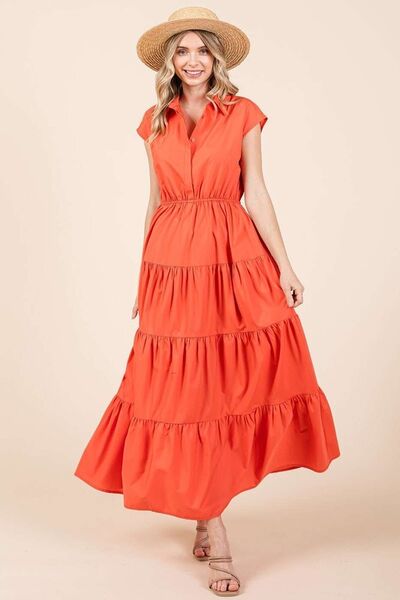 Mittoshop Button Up Collared Tiered Maxi Shirt Dress | Dresses | 2