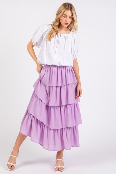 Mittoshop Chiffon Ruffle Layer Elastic Waist Midi Skirt | Skirts | 2