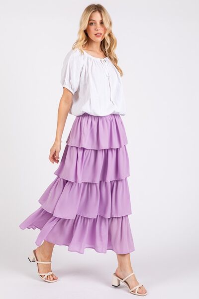 Mittoshop Chiffon Ruffle Layer Elastic Waist Midi Skirt | Skirts | 1