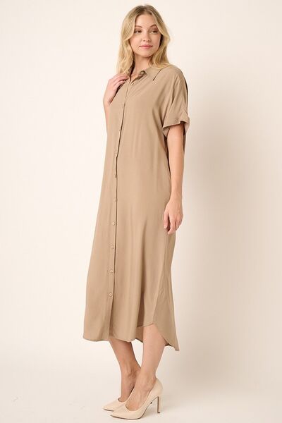 Mittoshop Collared Neck Dolman Short Sleeve Midi Shirt Dress | Dresses | 3