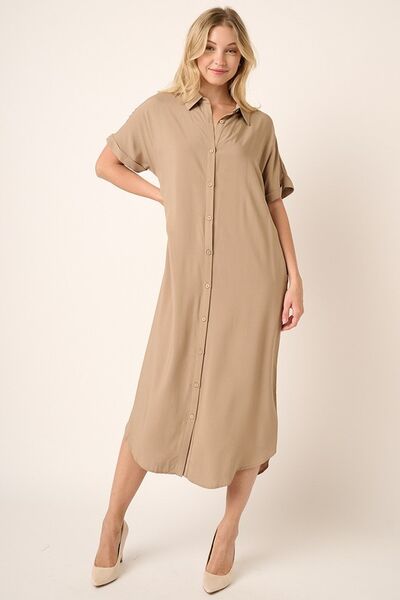 Mittoshop Collared Neck Dolman Short Sleeve Midi Shirt Dress | Dresses | 2