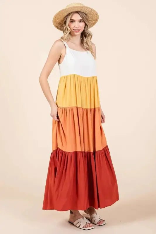 Mittoshop Color Block Tiered Pull-On Maxi Dress - Dresses