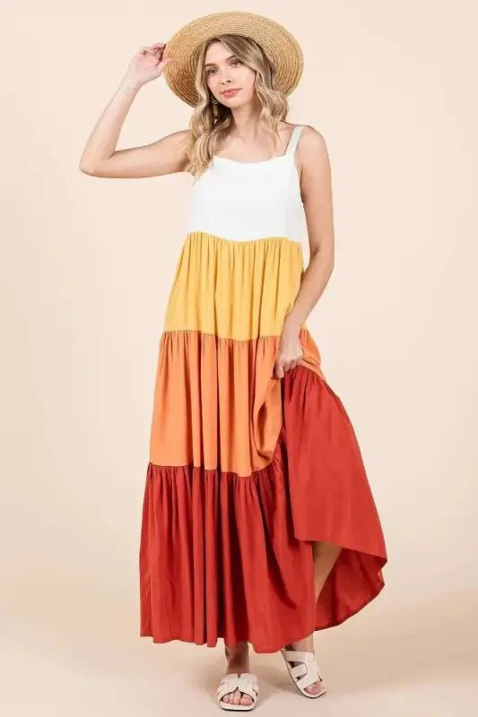 Mittoshop Color Block Tiered Pull-On Maxi Dress - Dresses