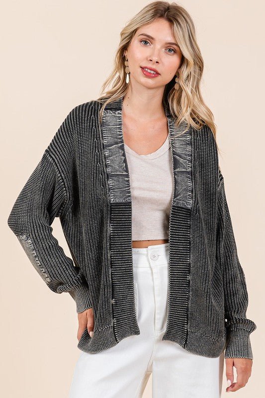 Mittoshop Contrast Patch Open Front Mineral Wash Cardigan | | 1