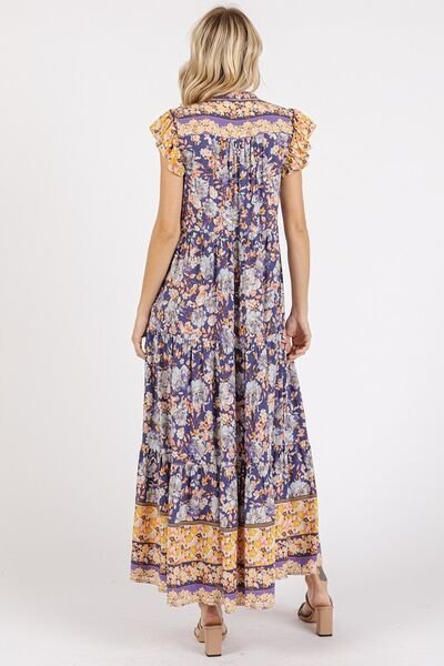 Mittoshop Floral Ruffled Notched Cap Sleeve Maxi Dress | Dresses | 4