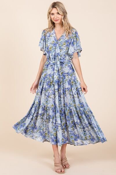 Mittoshop Floral Tie Waist Flutter Sleeve Tiered Dress | Dresses | 1