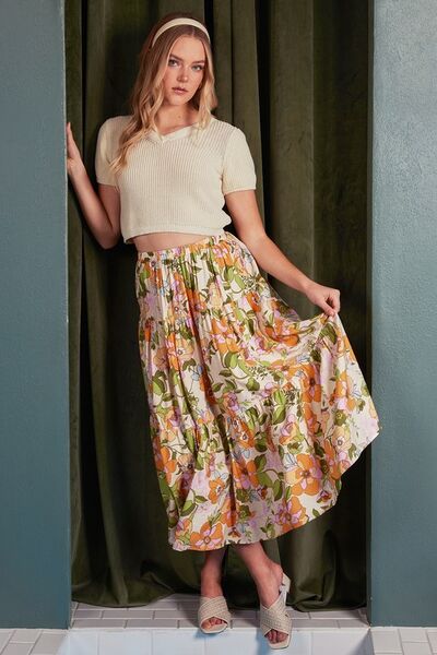 Mittoshop Flower Print Elastic Waist Tiered Skirt | Skirts | 5