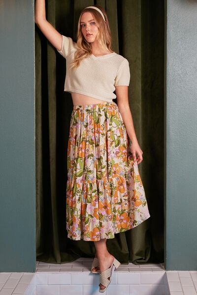 Mittoshop Flower Print Elastic Waist Tiered Skirt | Skirts | 6