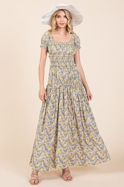 Mittoshop Flower Print Puff Sleeve Gathered Maxi Dress | Dresses | 2