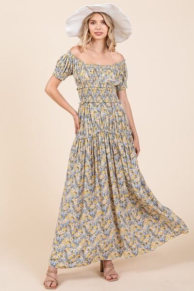 Mittoshop Flower Print Puff Sleeve Gathered Maxi Dress | Dresses | 1