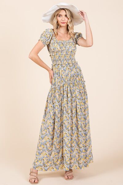 Mittoshop Flower Print Puff Sleeve Gathered Maxi Dress | Dresses | 3