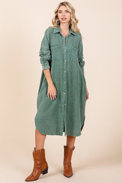 Mittoshop Mineral Wash Cotton Gauze Midi Shirt Dress | | 5