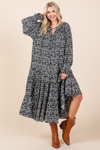 Mittoshop Printed Tie Neck Flounce Sleeve Midi Dress | Dresses | 1