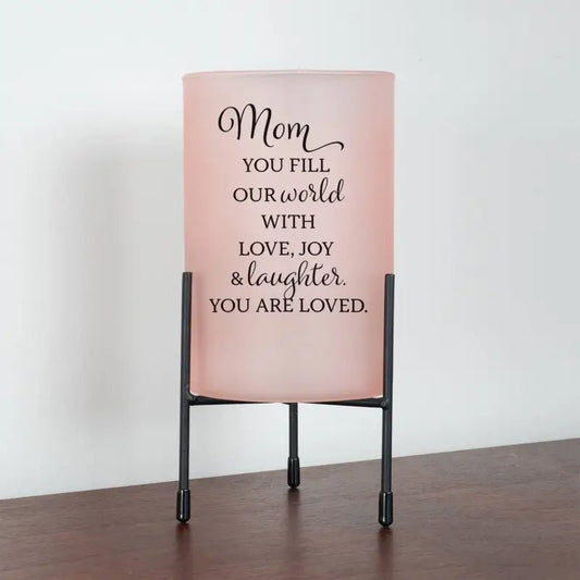 Mom Fill Our World With Love Glass Candleholder With Stand - Candle Holders