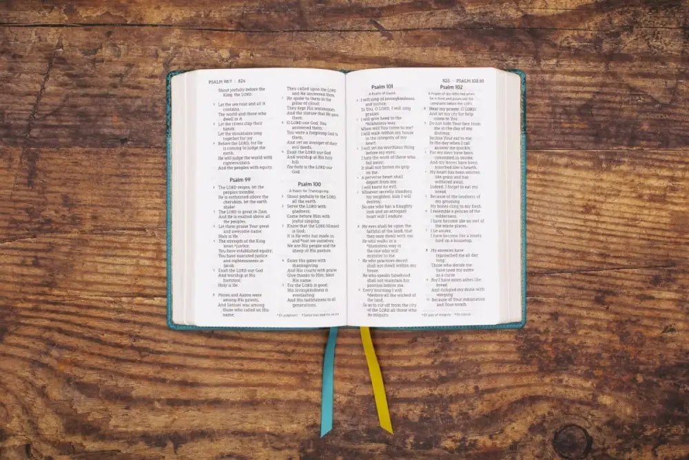 NASB Personal Size Bible Large Print Leathersoft Teal Red Letter - Bibles